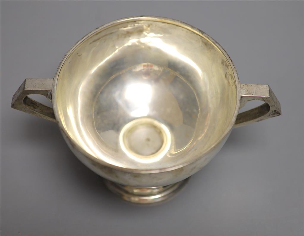 An Anglo-Indian silver two-handled pedestal rose bowl, marked C & K (Cooke & Kelvey), snake and SIL, height 10cm, 12.18oz